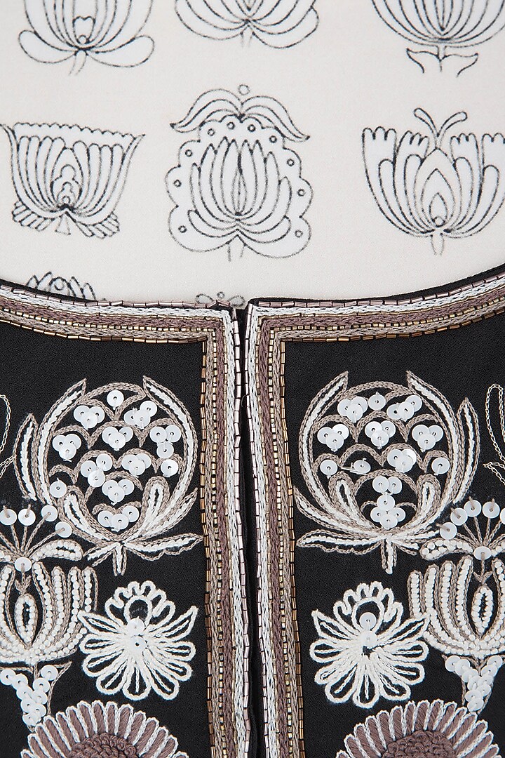 Ivory printed anarkali set with embroidered short jacket available only at Pernia's Pop Up Shop.