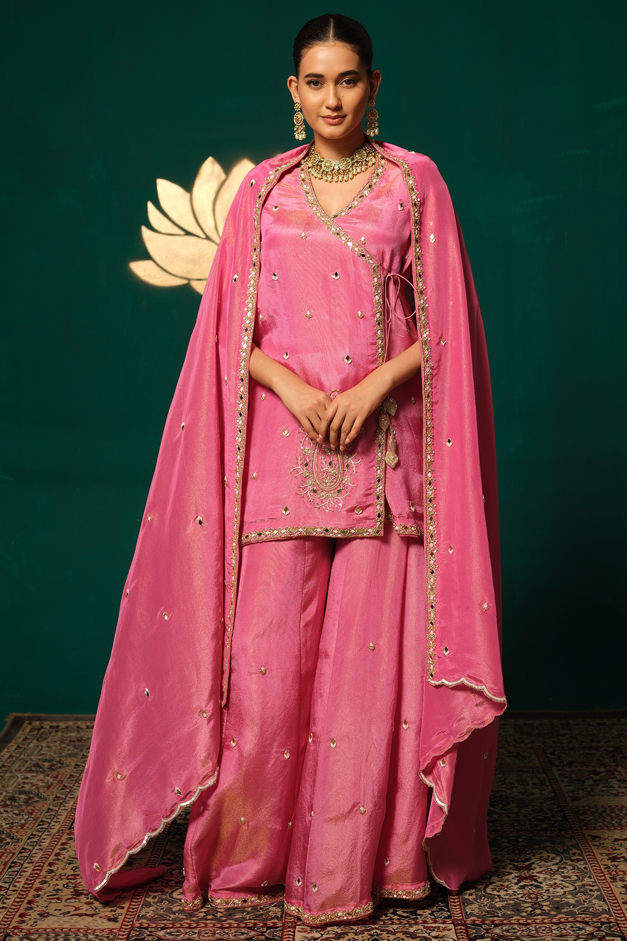Niloufer by Aasif Ally Pink Shimmer Tissue Sharara Set
