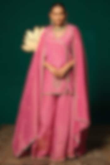 Pink Shimmer Tissue Wedding Sharara Set by Niloufer by Aasif Ally at Pernia's Pop Up Shop