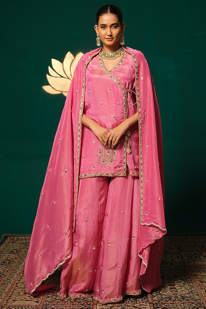 Pink Shimmer Tissue Wedding Sharara Set by Niloufer by Aasif Ally at Pernia's Pop Up Shop