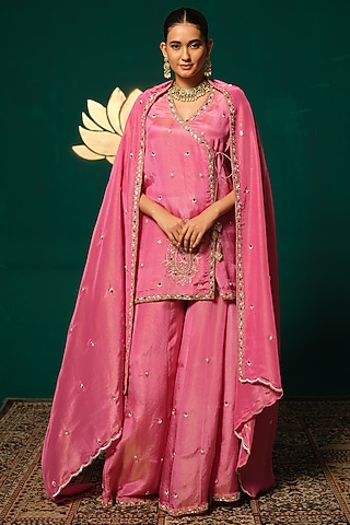 Pink Shimmer Tissue Sharara Set by Niloufer by Aasif Ally