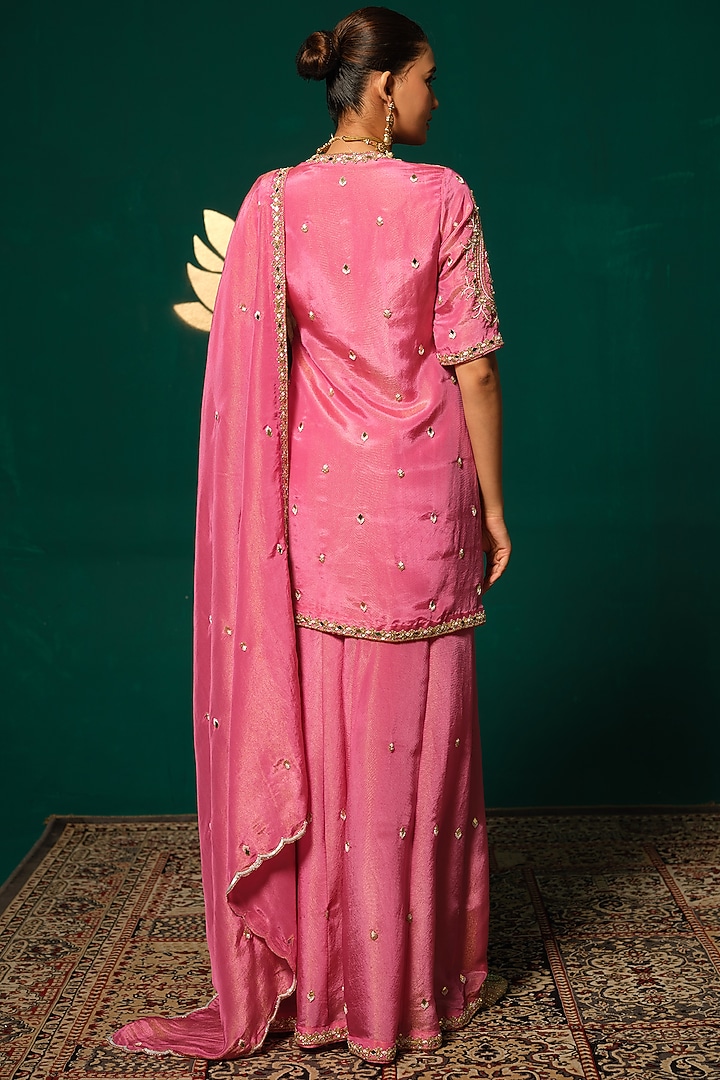 Pink Shimmer Tissue Wedding Sharara Set by Niloufer by Aasif Ally at Pernia's Pop Up Shop