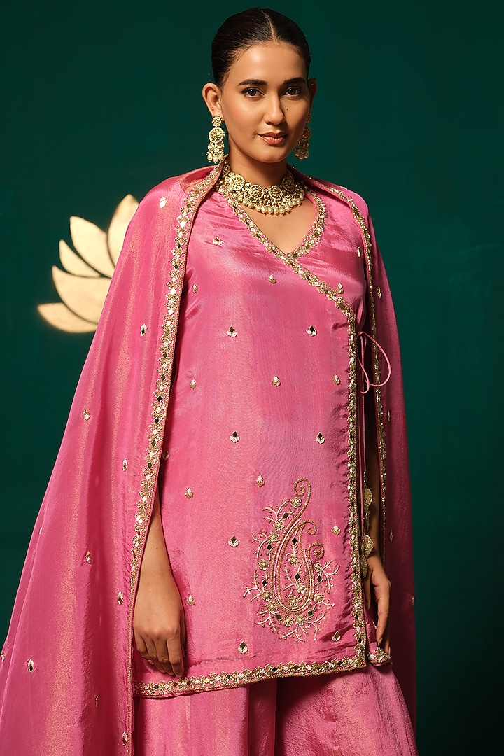 Pink Shimmer Tissue Wedding Sharara Set by Niloufer by Aasif Ally at Pernia's Pop Up Shop