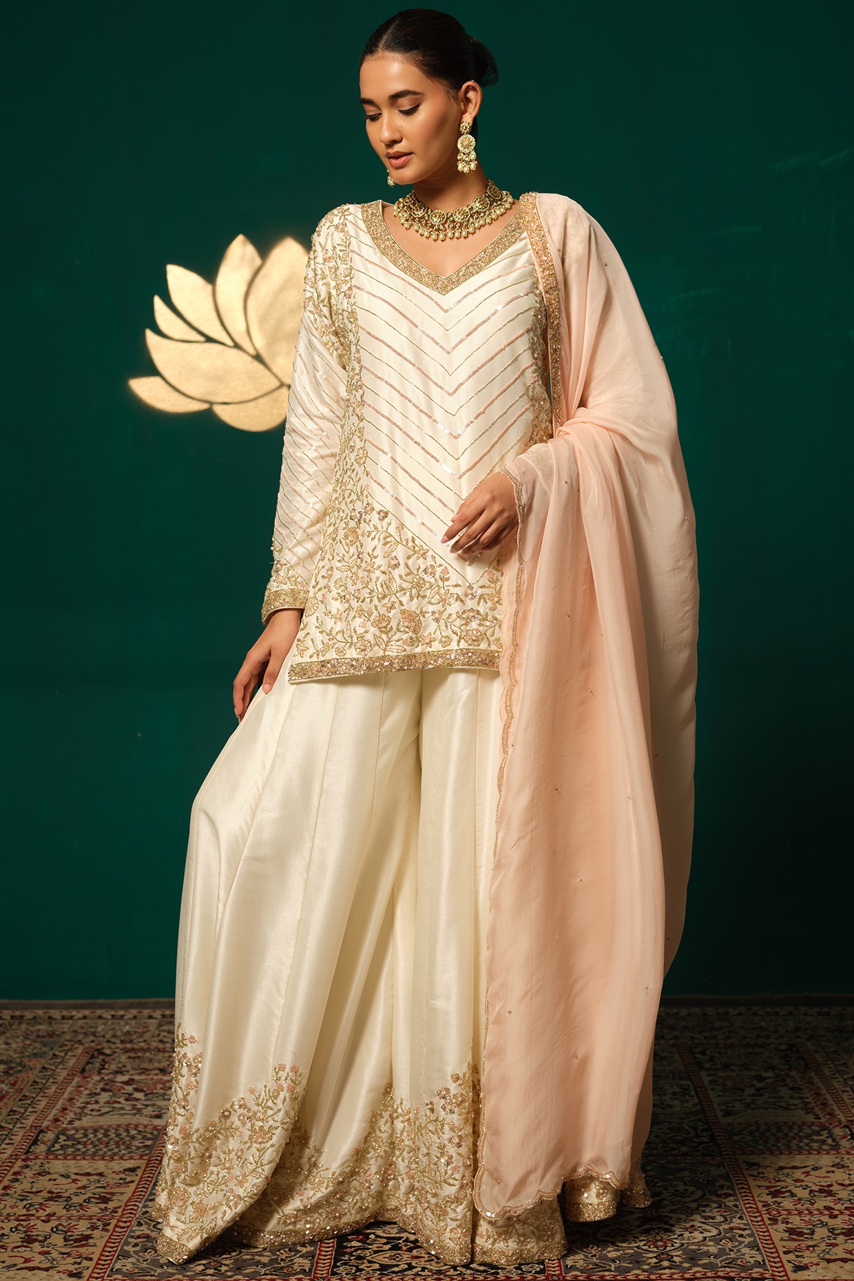 Niloufer by Aasif Ally Gold Silk Sharara Set