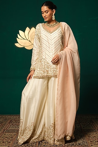 Gold Silk Sharara Set by Niloufer by Aasif Ally