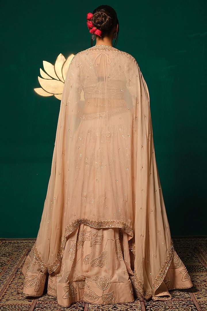 Peach Tissue Embroidered Bridal Lehenga Set by Niloufer by Aasif Ally at Pernia's Pop Up Shop