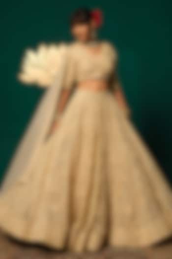 Gold Tissue Embroidered Bridal Lehenga Set by Niloufer by Aasif Ally at Pernia's Pop Up Shop