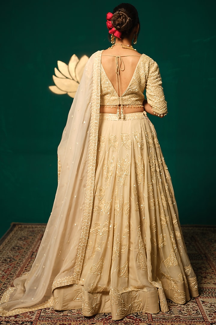 Gold Tissue Embroidered Bridal Lehenga Set by Niloufer by Aasif Ally at Pernia's Pop Up Shop