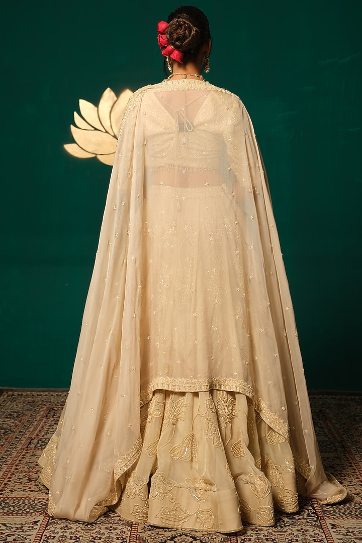 Gold Tissue Embroidered Bridal Lehenga Set by Niloufer by Aasif Ally at Pernia's Pop Up Shop