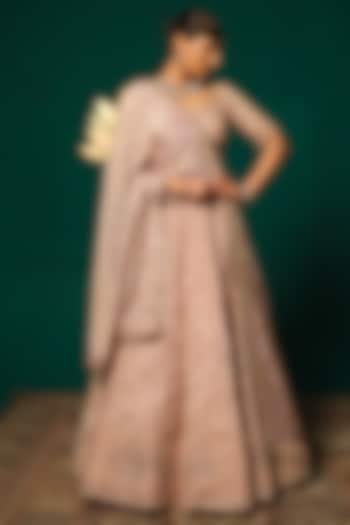 Pink Shimmer Tissue Embroidered Bridal Lehenga Set by Niloufer by Aasif Ally at Pernia's Pop Up Shop