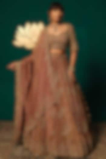 Gold Shimmer Tissue Embroidered Bridal Lehenga Set by Niloufer by Aasif Ally at Pernia's Pop Up Shop