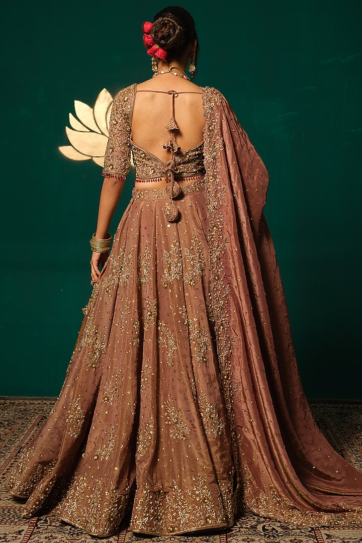 Gold Shimmer Tissue Embroidered Bridal Lehenga Set by Niloufer by Aasif Ally at Pernia's Pop Up Shop