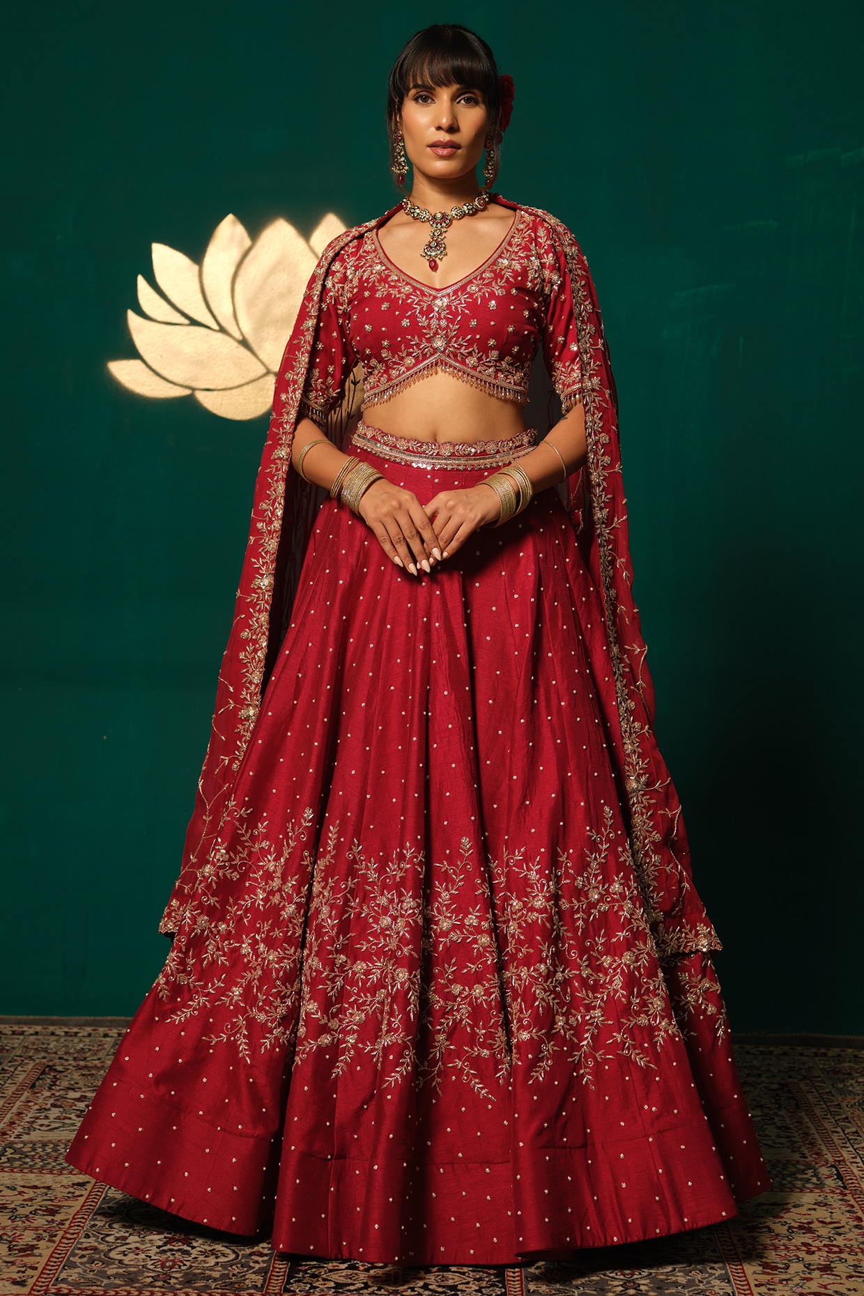 Niloufer by Aasif Ally Red Silk Embroidered Lehenga Set