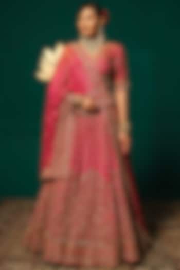 Pink Shimmer Tissue Embroidered Bridal Lehenga Set by Niloufer by Aasif Ally at Pernia's Pop Up Shop