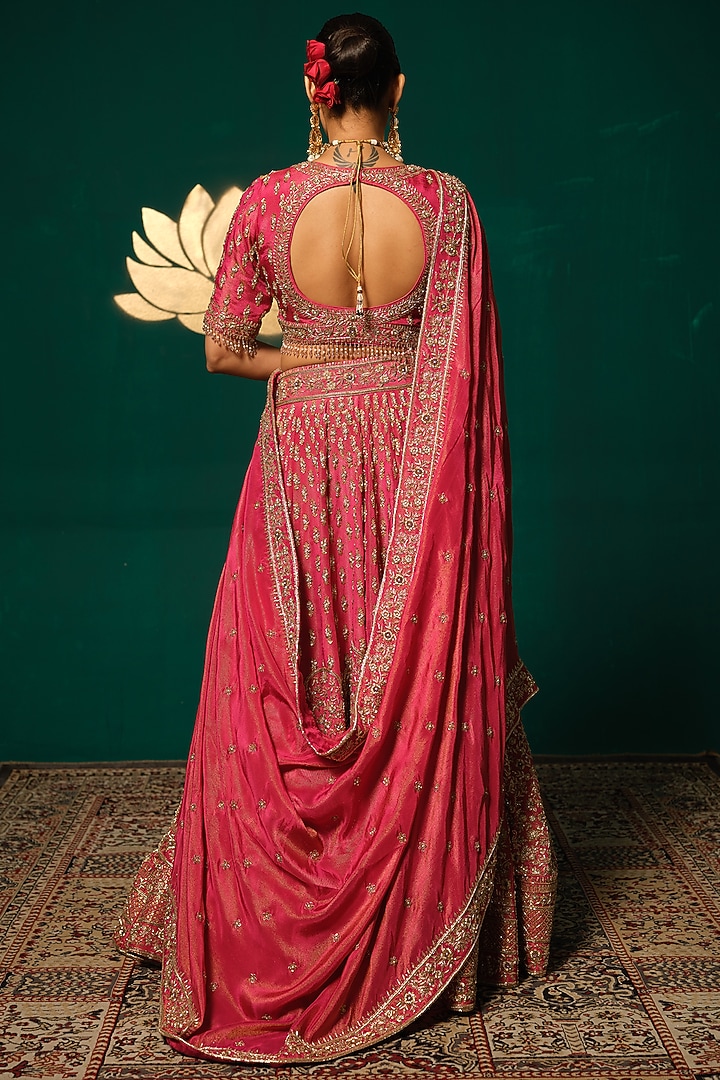 Pink Shimmer Tissue Embroidered Bridal Lehenga Set by Niloufer by Aasif Ally at Pernia's Pop Up Shop