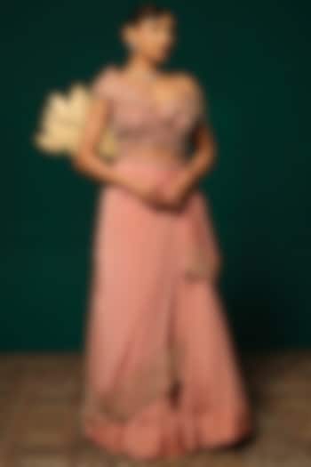 Peach Chinon Embroidered Wedding Lehenga Set by Niloufer by Aasif Ally at Pernia's Pop Up Shop