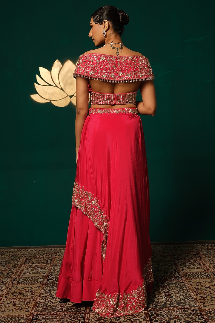 Red Chinon Embroidered Wedding Lehenga Set by Niloufer by Aasif Ally at Pernia's Pop Up Shop