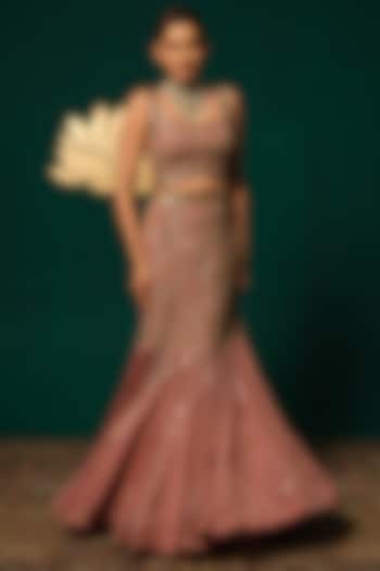 Beige Chinon Embroidered Wedding Lehenga Set by Niloufer by Aasif Ally at Pernia's Pop Up Shop