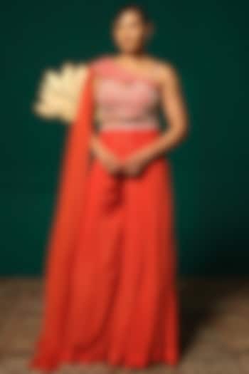 Orange Chinon Wedding Sharara Set by Niloufer by Aasif Ally at Pernia's Pop Up Shop