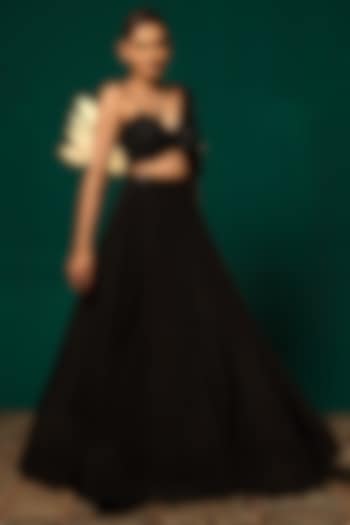 Black Chinon Embroidered Wedding Lehenga Set by Niloufer by Aasif Ally at Pernia's Pop Up Shop