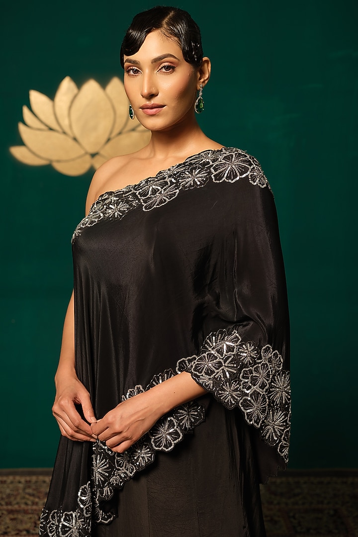 Black Crepe Embroidered Wedding Lehenga Set by Niloufer by Aasif Ally at Pernia's Pop Up Shop