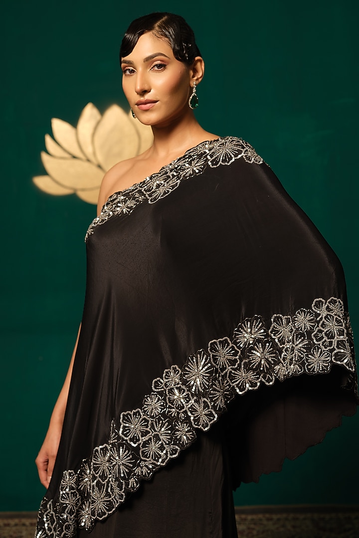 Black Crepe Embroidered Wedding Lehenga Set by Niloufer by Aasif Ally at Pernia's Pop Up Shop
