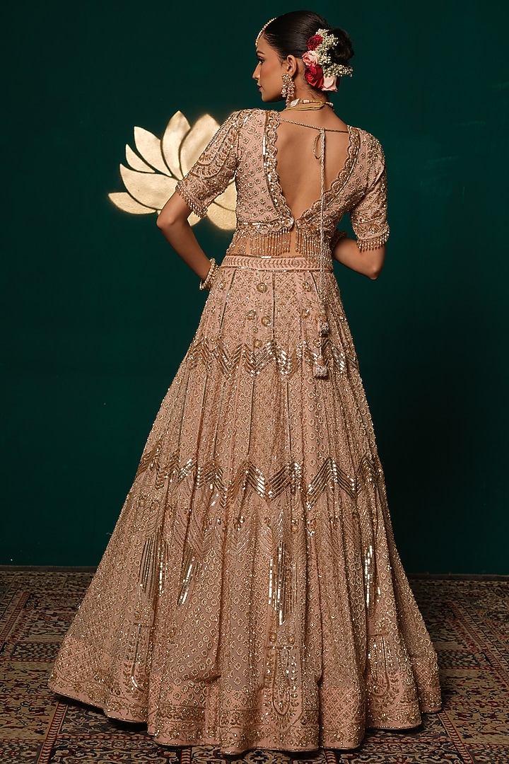 Pastel Pink Tissue Mirror & Sequin Embellished Bridal Lehenga Set by Niloufer by Aasif Ally at Pernia's Pop Up Shop