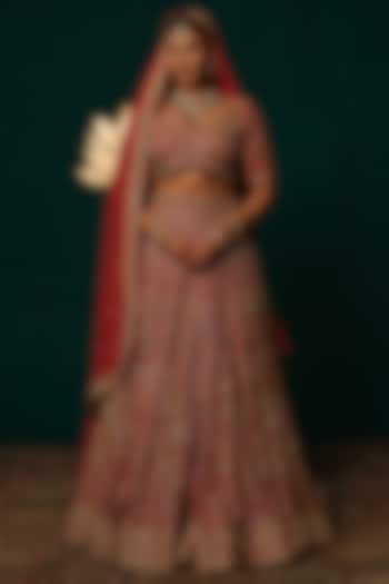 Orange Shimmer Tissue Zari & Thread Hand Embroidered Bridal Lehenga Set by Niloufer by Aasif Ally at Pernia's Pop Up Shop