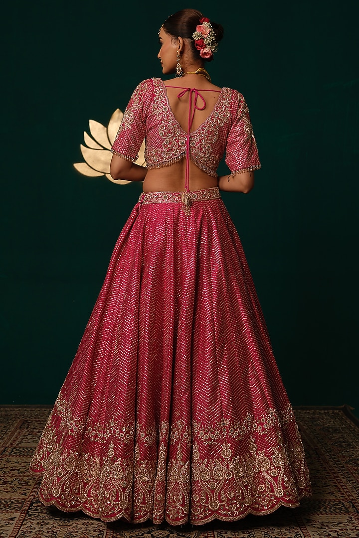 Pink Silk Zardosi Hand Embroidered Bridal Lehenga Set by Niloufer by Aasif Ally at Pernia's Pop Up Shop
