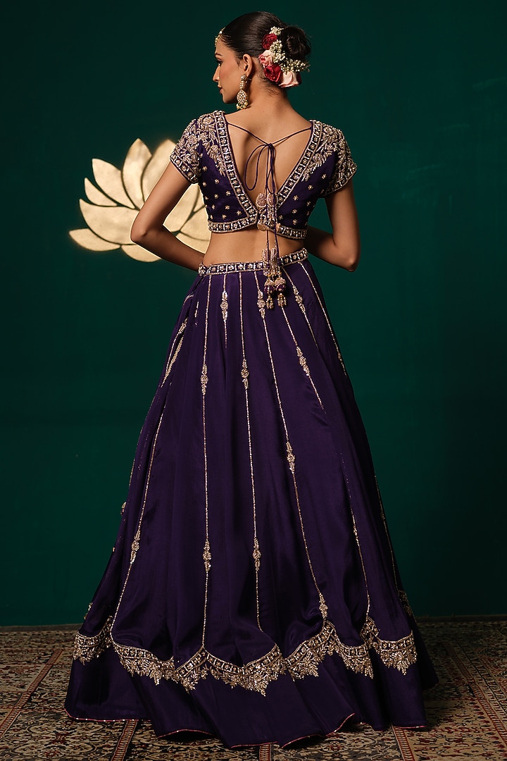 Purple Chinon Hand Embellished Wedding Lehenga Set by Niloufer by Aasif Ally at Pernia's Pop Up Shop