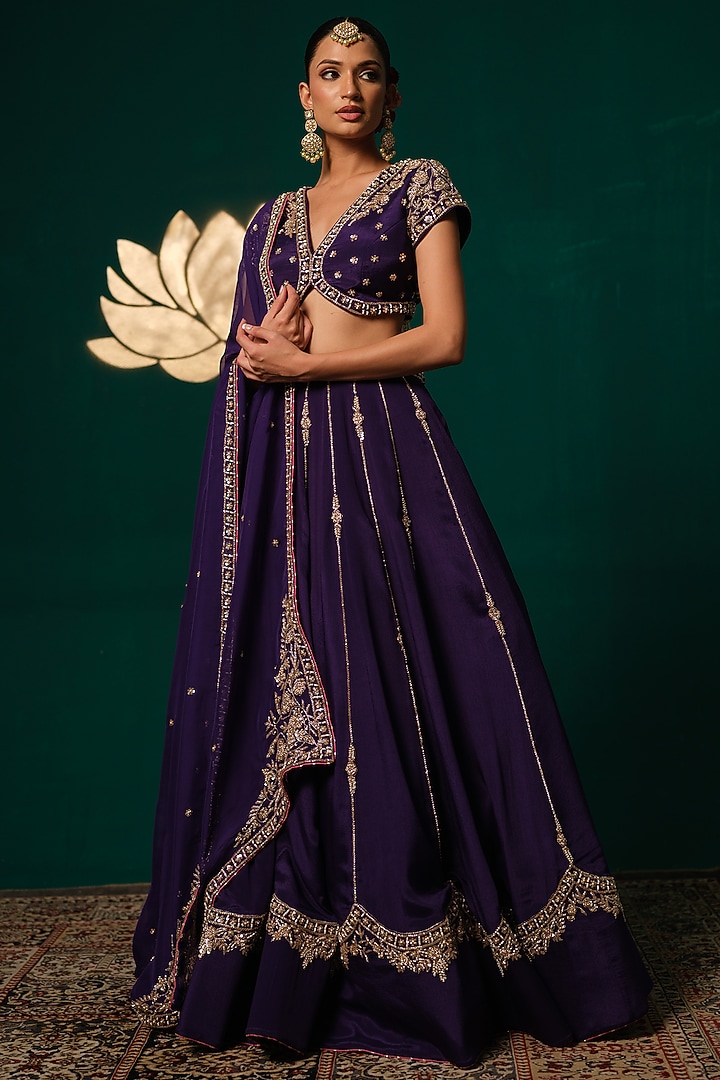 Purple Chinon Hand Embellished Wedding Lehenga Set by Niloufer by Aasif Ally at Pernia's Pop Up Shop