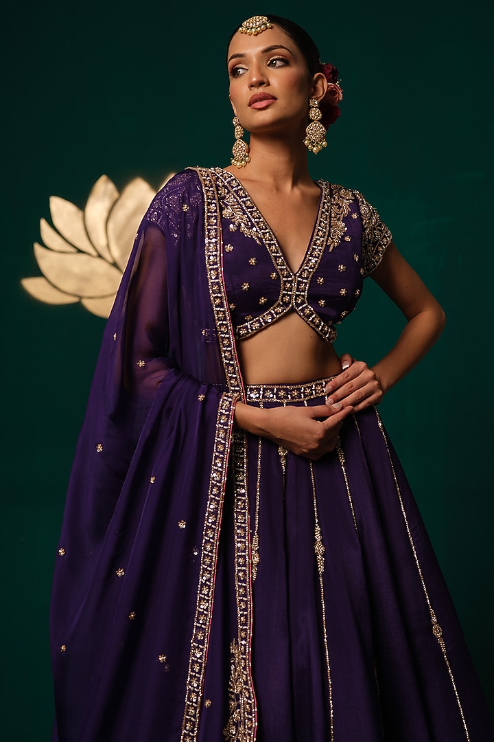Purple Chinon Hand Embellished Wedding Lehenga Set by Niloufer by Aasif Ally at Pernia's Pop Up Shop