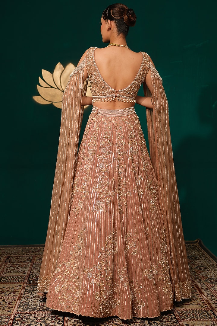 Brown Crepe Floral Embroidered Bridal Lehenga Set by Niloufer by Aasif Ally at Pernia's Pop Up Shop