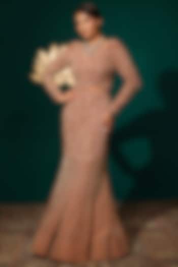 Copper-Toned Chinon Sequins Embroidered Wedding Lehenga Set by Niloufer by Aasif Ally at Pernia's Pop Up Shop