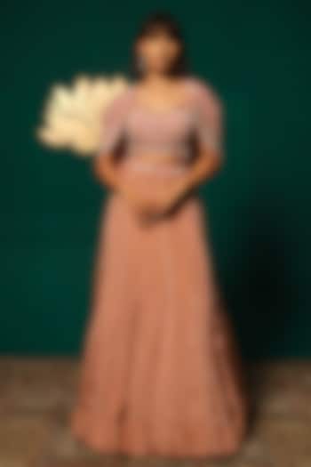 Peach Chinnon Wedding Lehenga Set by Niloufer by Aasif Ally at Pernia's Pop Up Shop