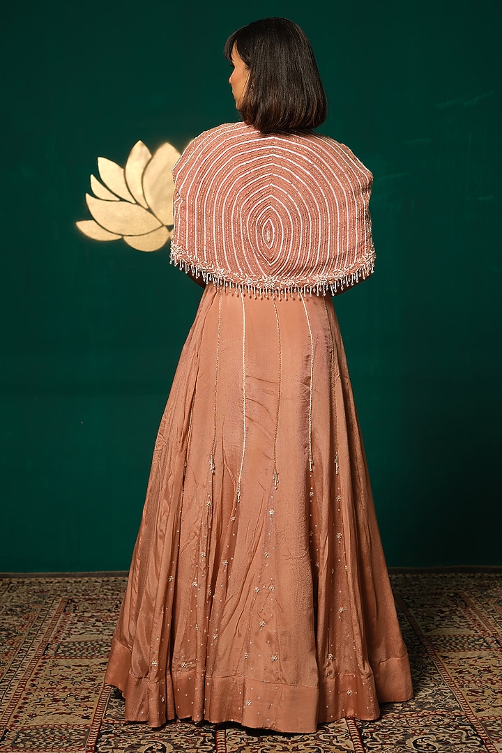 Peach Chinnon Wedding Lehenga Set by Niloufer by Aasif Ally at Pernia's Pop Up Shop