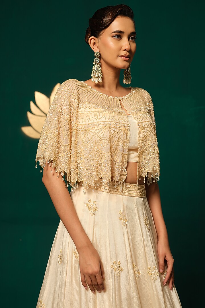 Gold Chinnon Cutdana Embroidered Wedding Lehenga Set by Niloufer by Aasif Ally at Pernia's Pop Up Shop