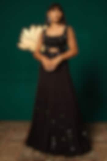 Black Chinnon Sequins Embellished Engagement Gown by Niloufer by Aasif Ally at Pernia's Pop Up Shop