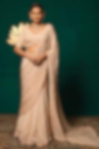 Peach Chinnon Sequins Handwork Draped Reception Saree Set by Niloufer by Aasif Ally at Pernia's Pop Up Shop