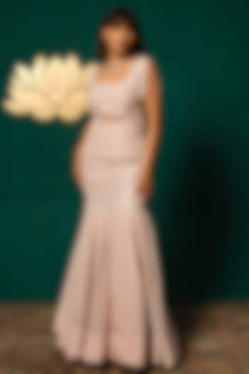 Lilac Shimmer Tissue Embroidered Fish-Cut Wedding Lehenga Set by Niloufer by Aasif Ally at Pernia's Pop Up Shop