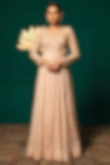 Peach Chinon Sequins Handwork Wedding Anarkali Set by Niloufer by Aasif Ally at Pernia's Pop Up Shop