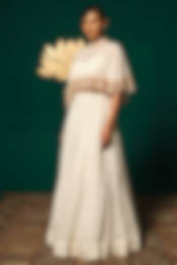 White Chinon Cutdana Handwork Wedding Lehenga Set by Niloufer by Aasif Ally at Pernia's Pop Up Shop