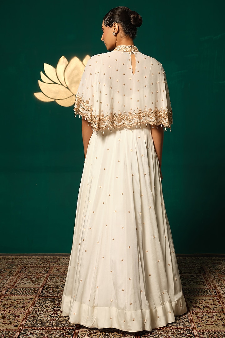 White Chinon Cutdana Handwork Wedding Lehenga Set by Niloufer by Aasif Ally at Pernia's Pop Up Shop