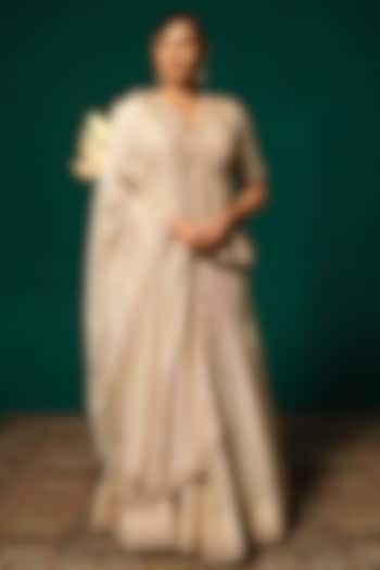 Gold Shimmer Tissue Embroidered Wedding Lehenga Set by Niloufer by Aasif Ally at Pernia's Pop Up Shop