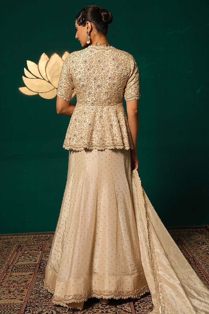 Gold Shimmer Tissue Embroidered Wedding Lehenga Set by Niloufer by Aasif Ally at Pernia's Pop Up Shop