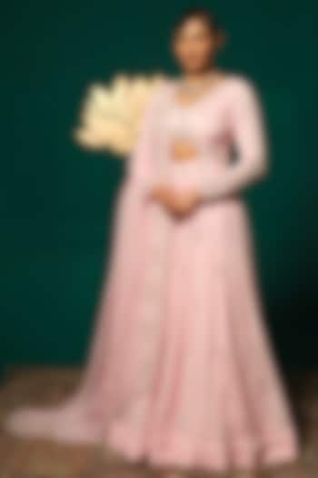 Pastel Pink Chinon Sequins Work Wedding Anarkali Set by Niloufer by Aasif Ally at Pernia's Pop Up Shop