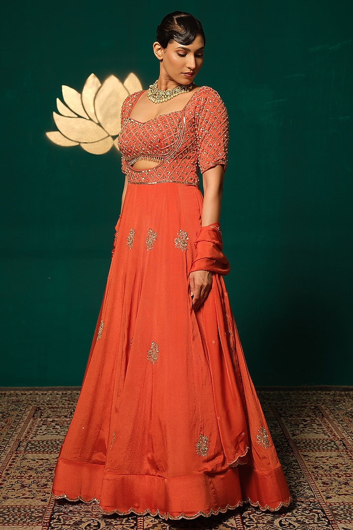 Pastel Pink Chinon Sequins Work Wedding Anarkali Set by Niloufer by Aasif Ally at Pernia's Pop Up Shop