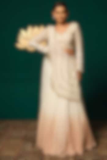 Soft Ivory Ombre Chinnon Embellished Ready-To-Wear Wedding Saree Set by Niloufer by Aasif Ally at Pernia's Pop Up Shop