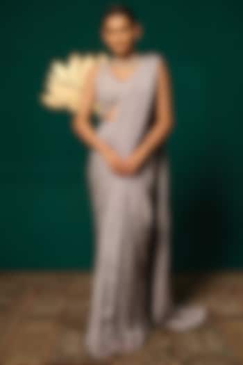 Silver Chinnon Sequins Handwork Draped Wedding Saree Set by Niloufer by Aasif Ally at Pernia's Pop Up Shop