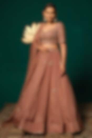Brown Chinon Wedding Lehenga Set by Niloufer by Aasif Ally at Pernia's Pop Up Shop